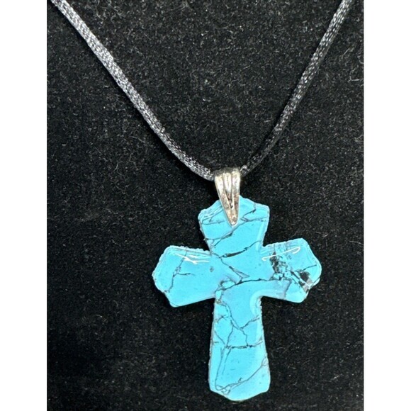 Polymer Clay Faux Turquoise Cross Necklace & Hoop Earring Set Handmade - Picture 7 of 8